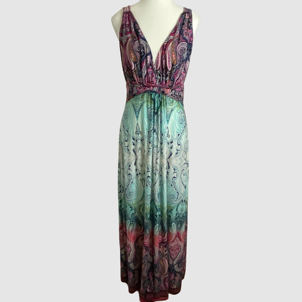 Papillon Colorful Babydoll Summer Vacation Maxi Dress-Sz-L